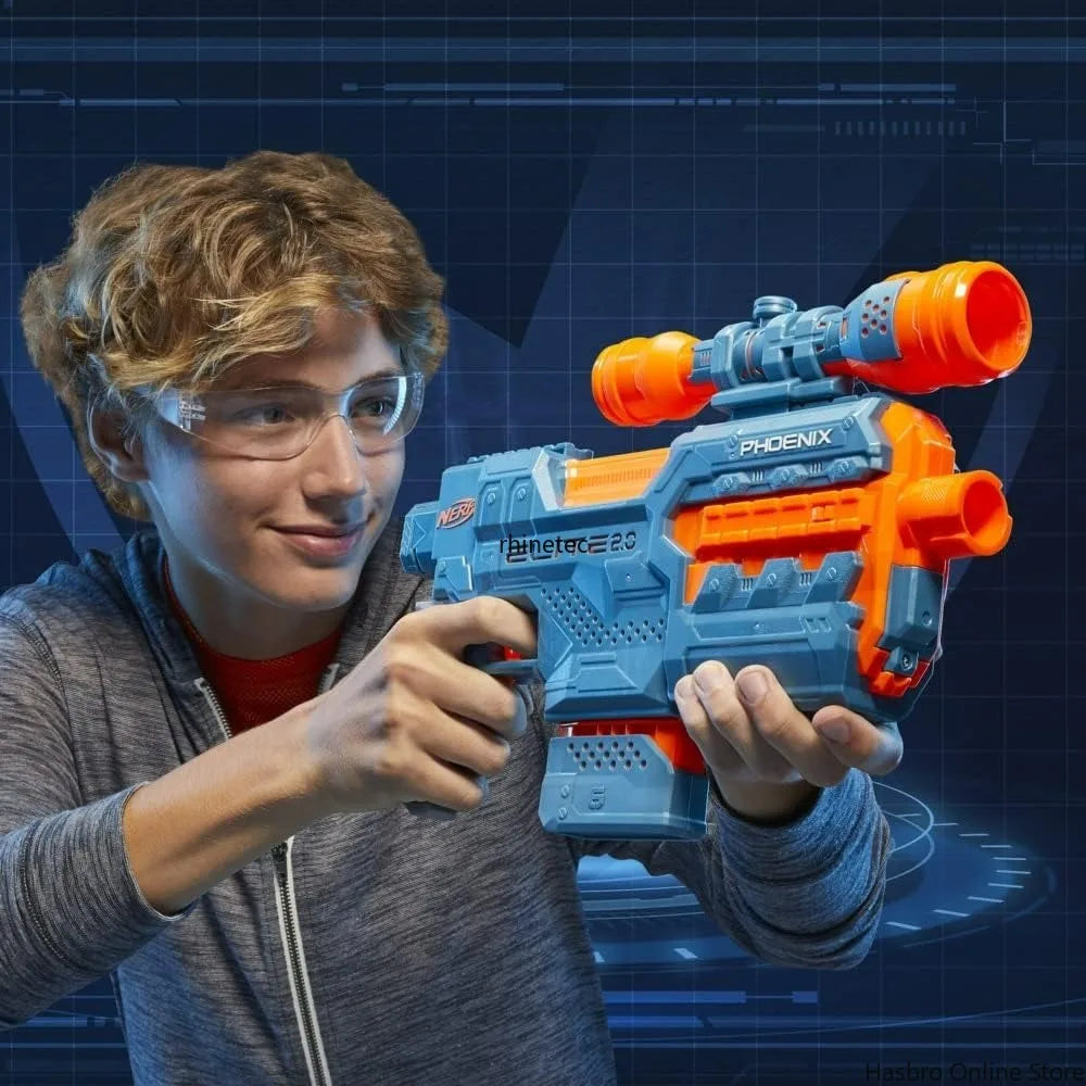 Hasbro Nerf Elite 2.0. Phoenix CS-6 Toy Gun with 12 Darts & Motorized Blaster Fire Play, Mission Clip Dart Fun for Kids