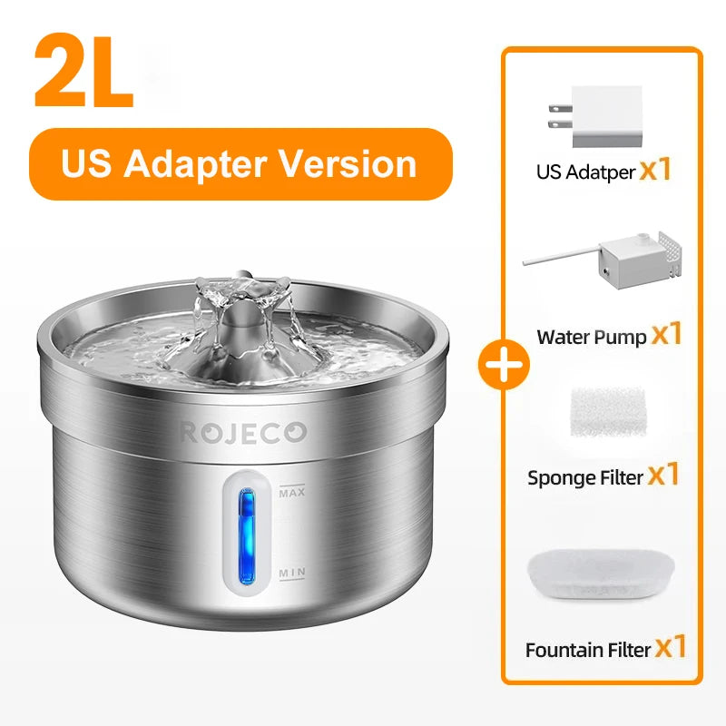 ROJECO Stainless Steel Pet Drinking Fountain Automatic Cat Water Fountain Smart Pet Water Dispenser for Dog& Cat