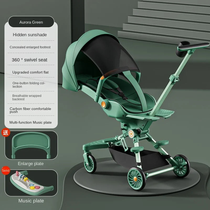 Ultra-lightweight, High Landscape, Three-speed Adjustable & Two-way One-touch Folding Baby Walking Stroller