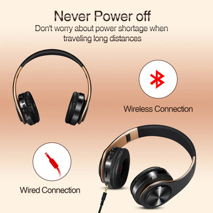 Black &Gold Wireless Headphones.  Stereo Headset for Gaming with Built-in MIC. Universal for Android and iOS