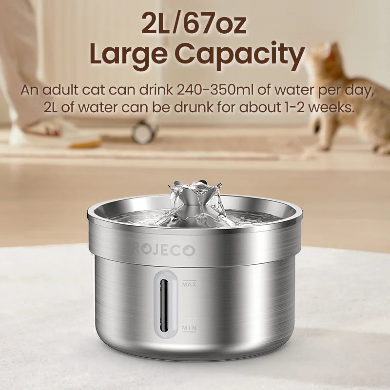 ROJECO Stainless Steel Pet Drinking Fountain Automatic Cat Water Fountain Smart Pet Water Dispenser for Dog& Cat