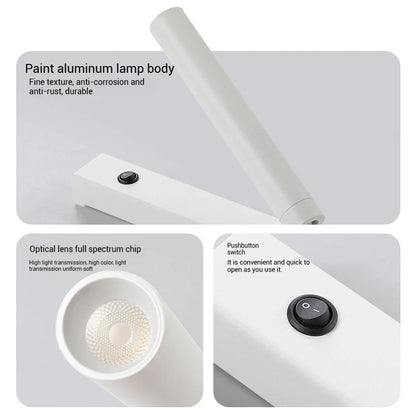 Minimalist Rotatable Wall Sconce with Switch Home Decor. Study Bedroom Bedside Reading Lamp. Spotlight LED Adjustable Angle Wall Lamp