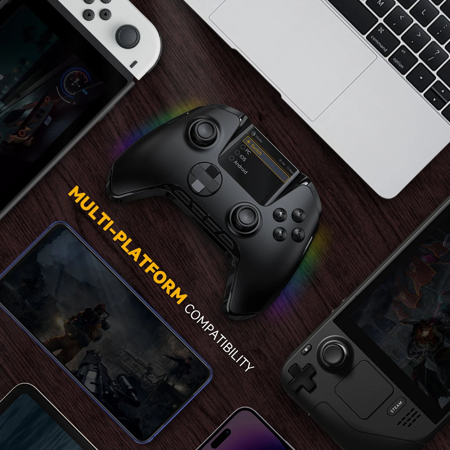 Mamba One V2 Screen Interactive Wireless Gaming Controller for iOS/Android/Switch/PC  Hall Effect,1800mAh with Charging Dock