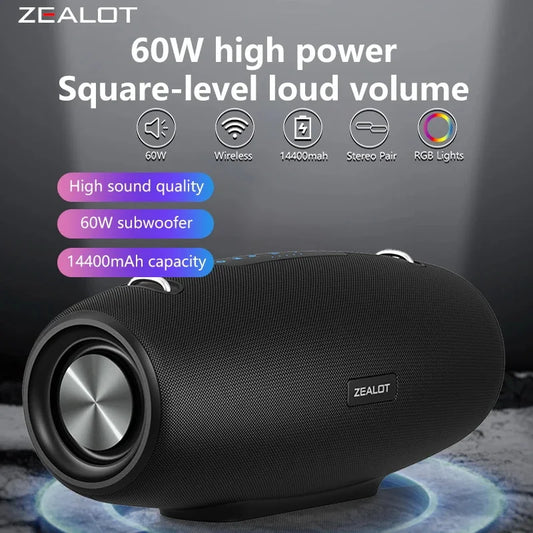 Zealot S67 Wireless Speaker With Shoulder Strap, Outdoor, Waterproof, Portable Speaker with Loud Stereo and Booming Bass, 40Hrs Playtime