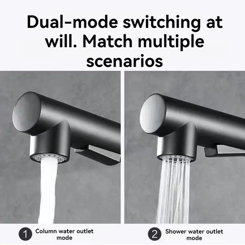 Black Pull Out Kitchen Sink Faucet Two Model Stream Sprayer Nozzle