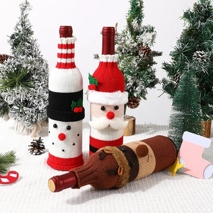 Christmas Santa Knitted Wine Bottle Case Elk Snowman Red Wine Champagne Bottle Cloth