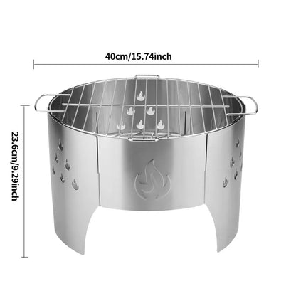 Stainless Steel Barbecue Grill, Outdoor Foldable Grill for Camping. Quick-install Wood Stove Fire Pit for Trekking, Heating & Cooking