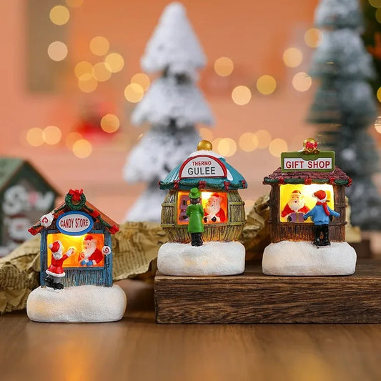 Christmas Snowman Luminous Decoration, Santa Claus Shop Micro Landscape Christmas LED Decoration
