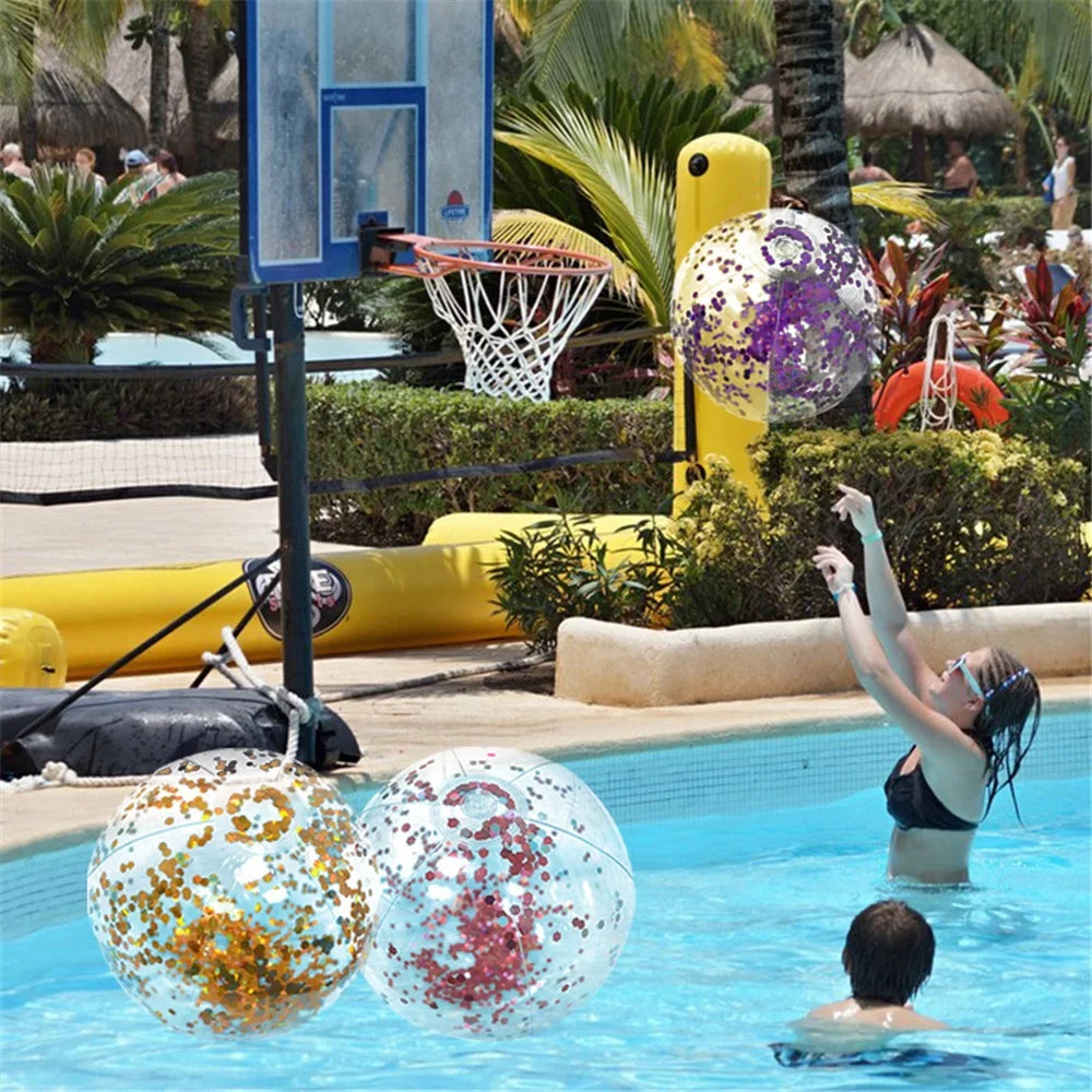 40CM Glitter Inflatable Beach Ball Transparent PVC Sparkle Water Toy 7 Colors Trendy Summer Beach Pool Party Outdoor