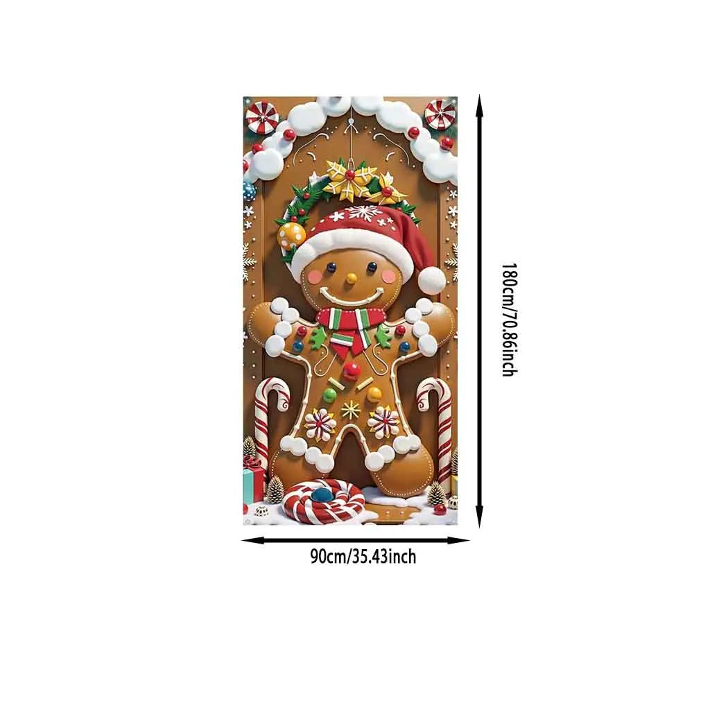 Christmas gingerbread man design door banner. Perfect for porch, patio, garage. Christmas party decoration