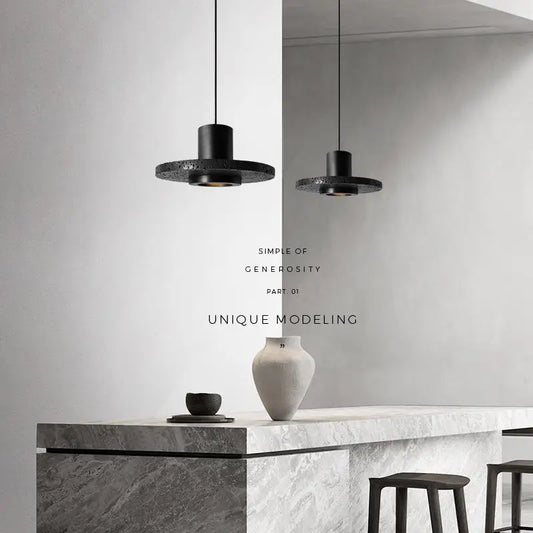 Modern minimalist bedside chandelier. Black hole stone bedroom long-line pendant lamp