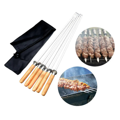 6Pcs Stainless Steel Flat Skewers Barbecue Skewers for Cooking Picnic Meat