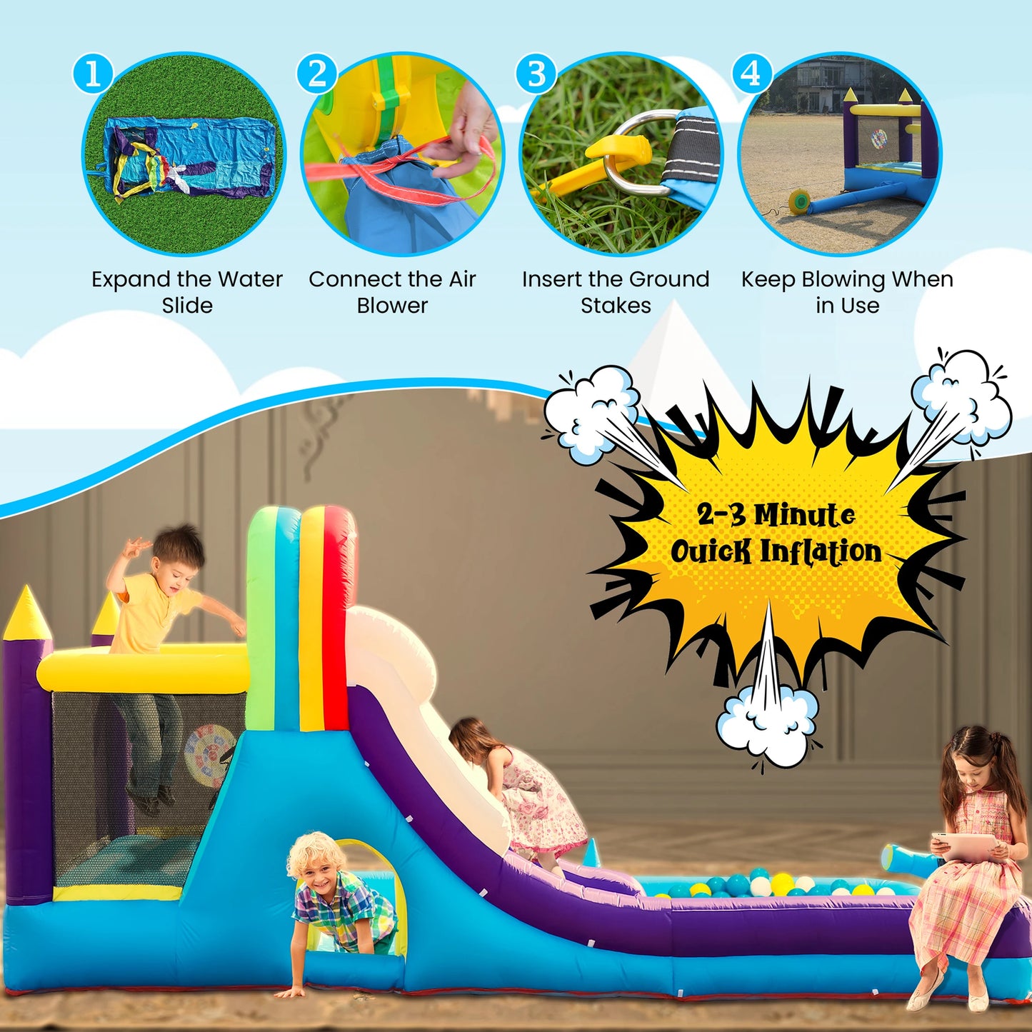 16ft Inflatable Water Slide Bounce House w/ Splash Pool for Kids, Backyard Party