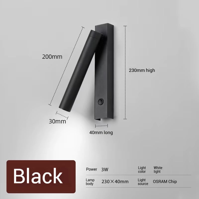 Minimalist Rotatable Wall Sconce with Switch Home Decor. Study Bedroom Bedside Reading Lamp. Spotlight LED Adjustable Angle Wall Lamp