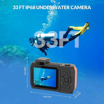 4K Underwater Camera. 33 FT Waterproof Camera With Dual Screens Selfie 48MP Autofocus Digital Camera For Snorkeling