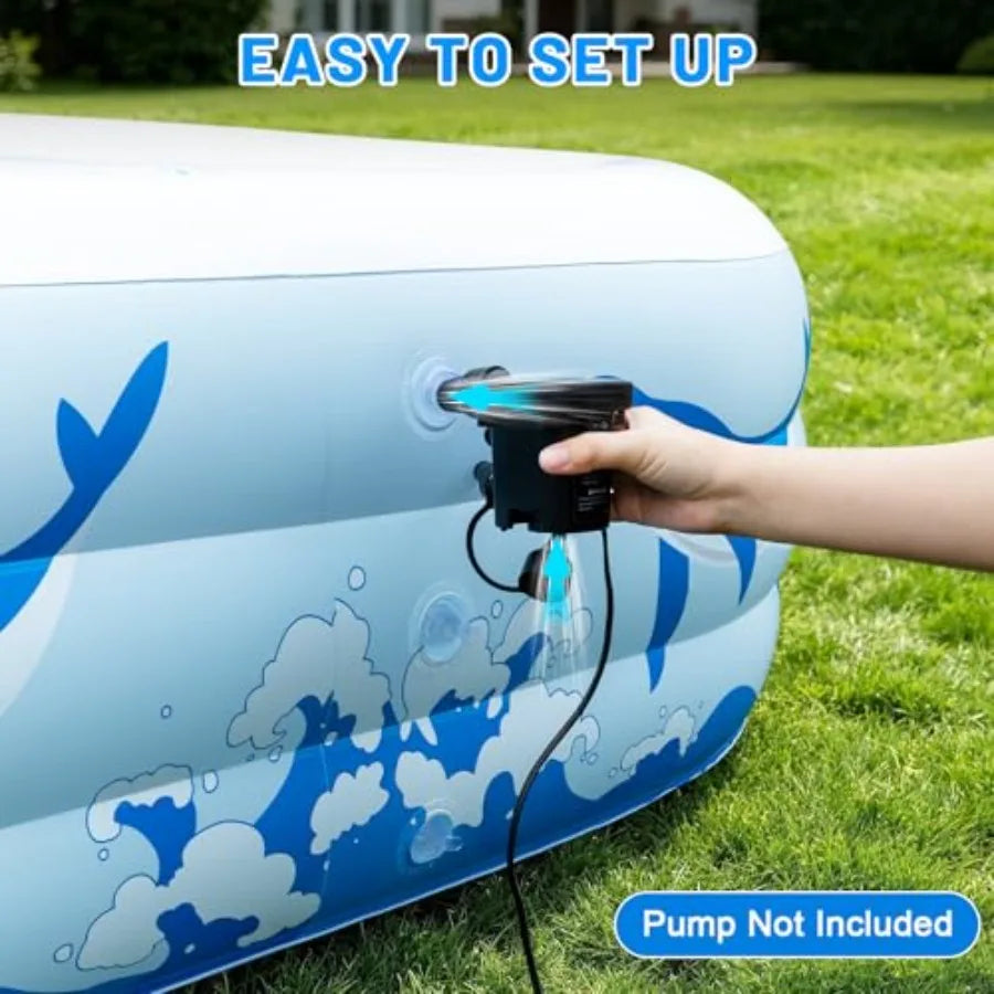 Backyard outdoor inflatable swimming pool for kids and adults, durable thickened PVC, multicolor 7-color LED light,solar-powered