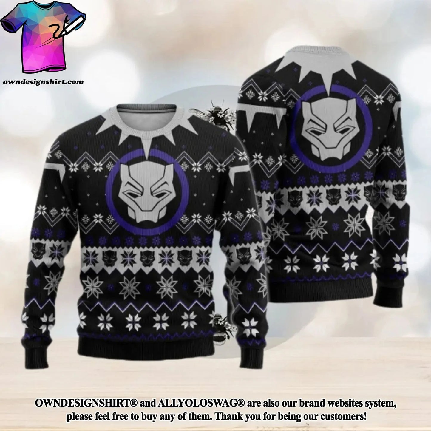 Winter New Marvel Christmas Sweater Black Panther Series Dark Personality. Unique Holiday Outfit for men' Pullover Sweater