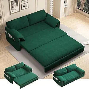 63.8" Futon Sofa Bed Queen Size, Pull Out Bed, 3-in-1 Convertible Sleeper Sofa with Side Pocket, Modern Velvet Futon Couch