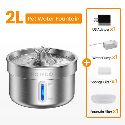 ROJECO Stainless Steel Pet Drinking Fountain Automatic Cat Water Fountain Smart Pet Water Dispenser for Dog& Cat
