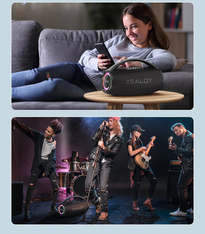 Zealot-S97 80W Portable bluetooth speaker with RGB colorful light, waterproof wireless subwoofer 360 stereo surround TWS FM
