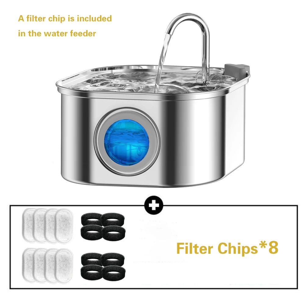 3.2L/108oz Large Capacity Pet Water Fountain 304 Stainless Steel Cat Water Fountain Ultra Quiet Pet Water Dispenser for Cats Dogs Automatic Drinking Bowl with Filter