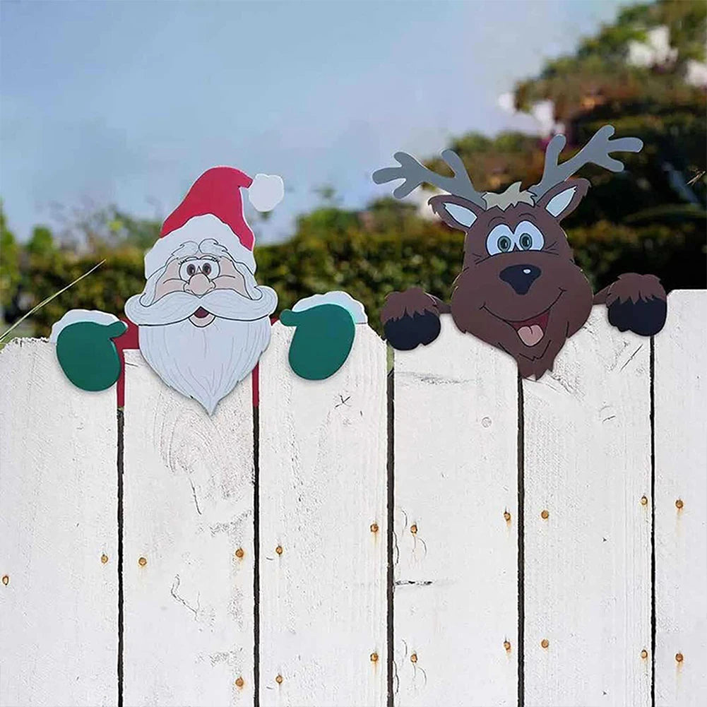 Christmas Outdoor Fence Peeking Garden  Decorations