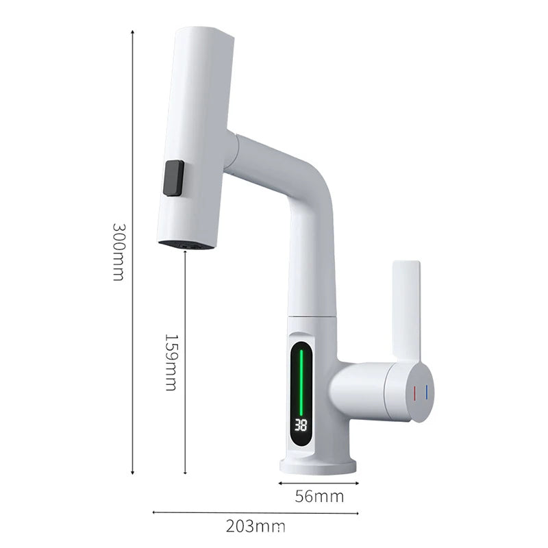 Waterfall Pull Out Kitchen Faucet, Intelligent Digital Display Cold & Hot Mixer