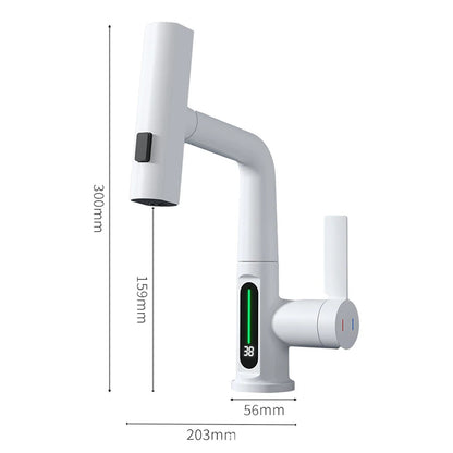 Waterfall Pull Out Kitchen Faucet, Intelligent Digital Display Cold & Hot Mixer