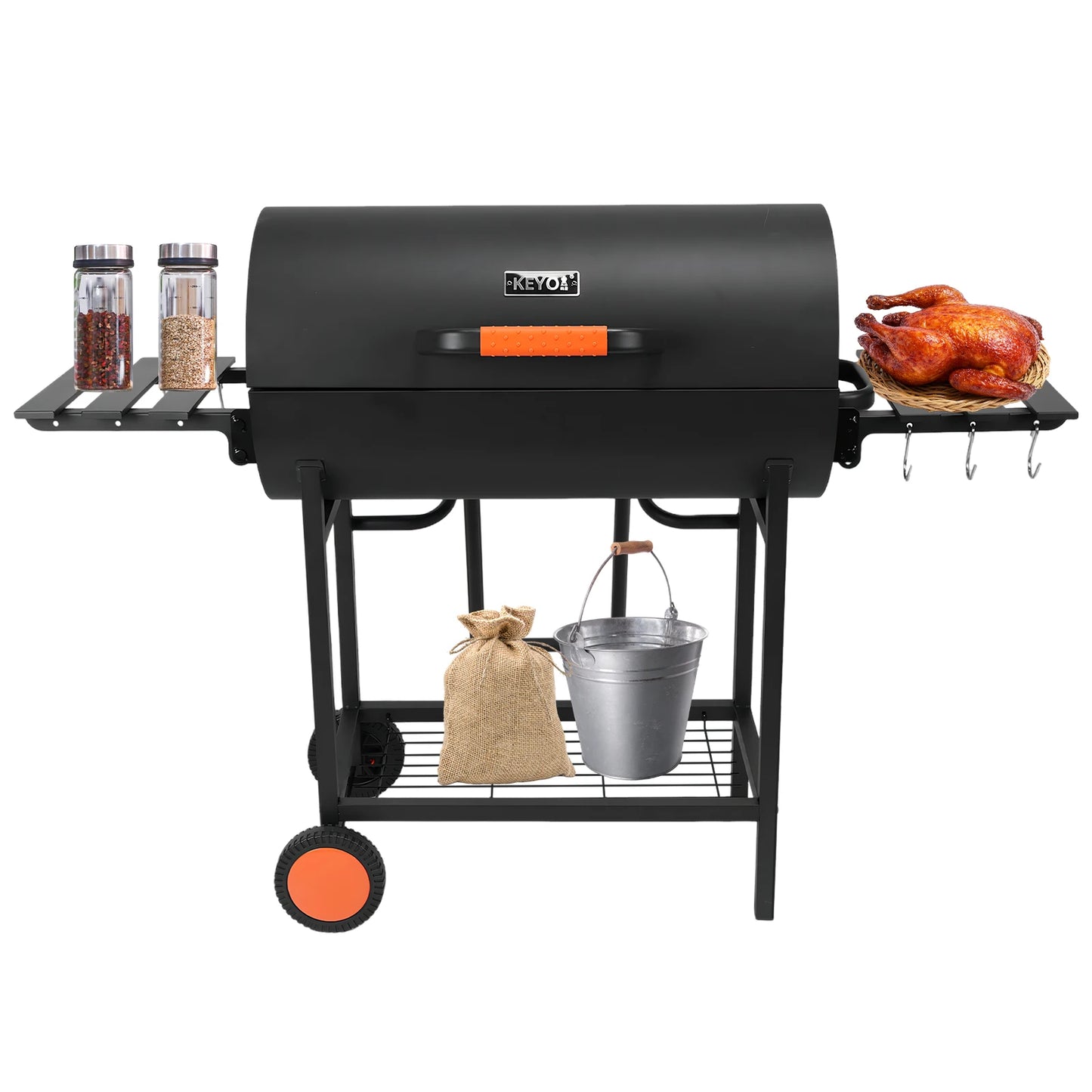 Extra Large Charcoal Barbecue Grill. Outdoor BBQ Grill. Charcoal Barrel Grill for Outdoor Backyard or Picnic Parties