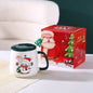 Christmas Themed Santa Reindeer Ceramic Coffee Mug with Lid and Spoon Perfect Holiday Gift