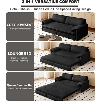 63.8" Futon Sofa Bed Queen Size, Pull Out Bed, 3-in-1 Convertible Sleeper Sofa with Side Pocket, Modern Velvet Futon Couch