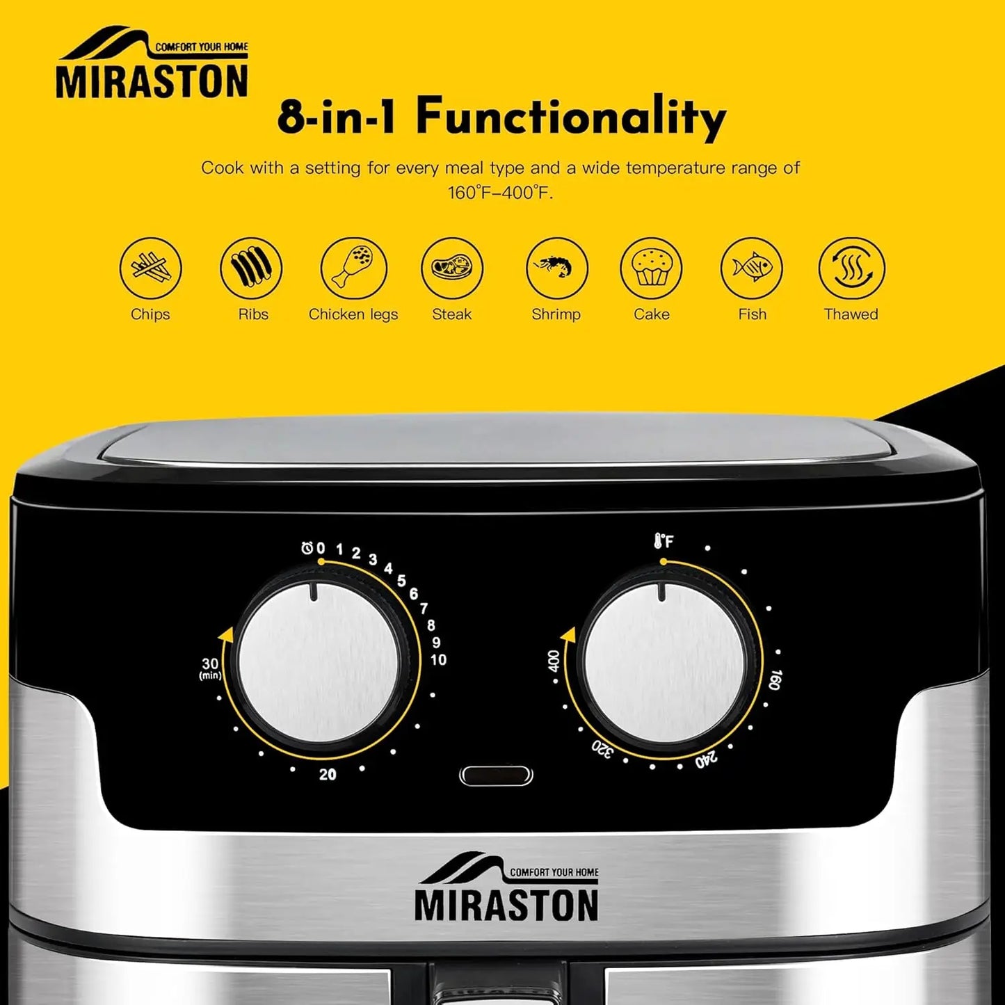 8.5QT Air Fryer, Upgraded Family Size Capacity, Visual Window, Square Basket Stainless Steel Air Fryers