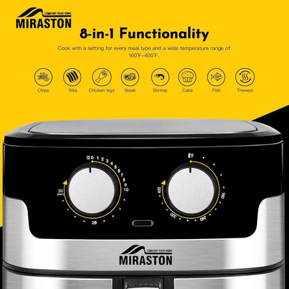 8.5QT Air Fryer, Upgraded Family Size Capacity, Visual Window, Square Basket Stainless Steel Air Fryers