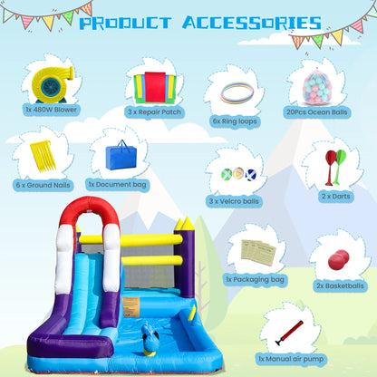 16ft Inflatable Water Slide Bounce House w/ Splash Pool for Kids, Backyard Party