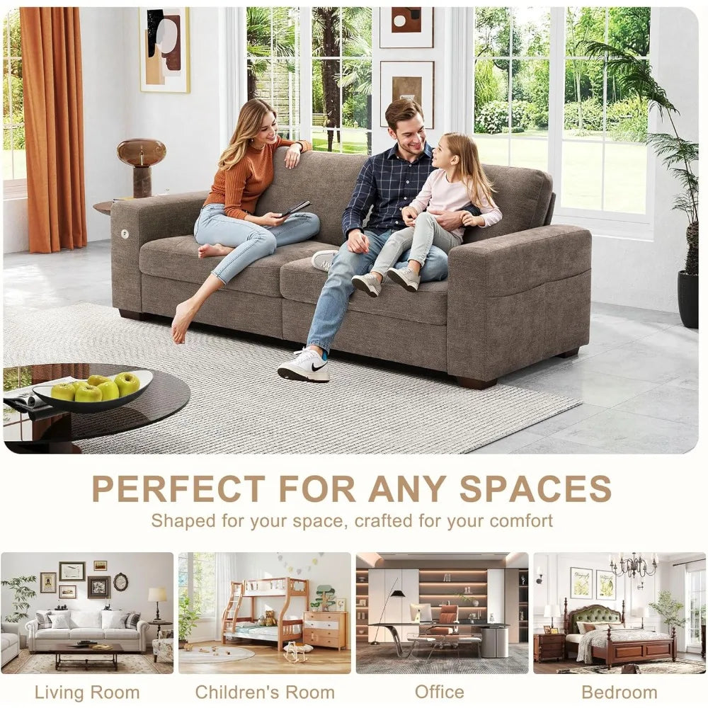 89" Modern Sofa Couch for Living Room, Chenille 3-Seater Couch with Thick Cushions, USB/Type-C Port, Removable Cover