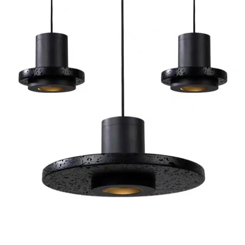 Modern minimalist bedside chandelier. Black hole stone bedroom long-line pendant lamp