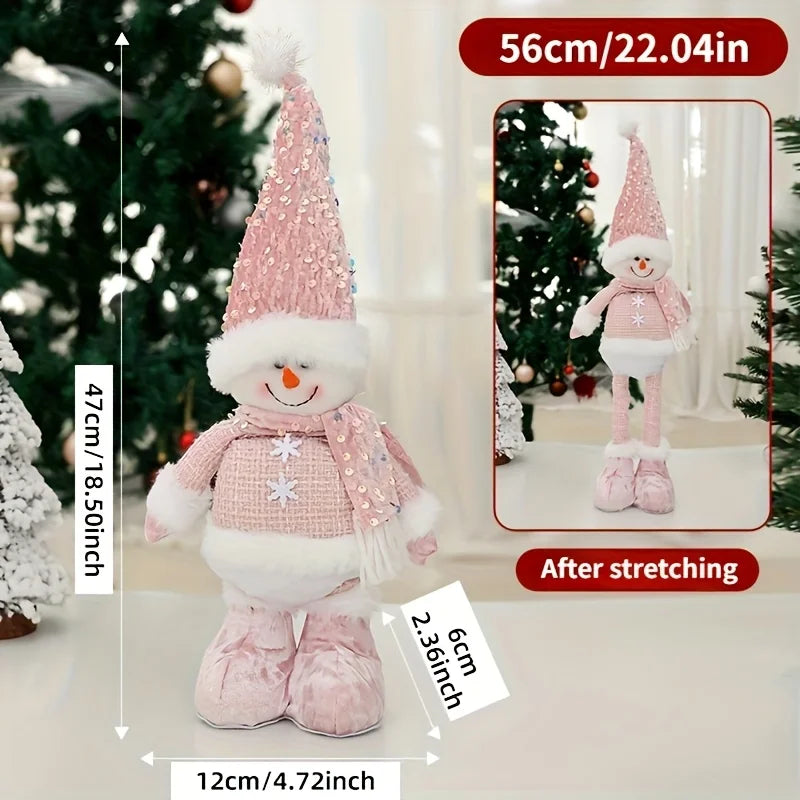 New Enchanting Pink Adjustable-height Snowman Santa Claus and Reindeer Christmas Holiday, Home and Office Decorations