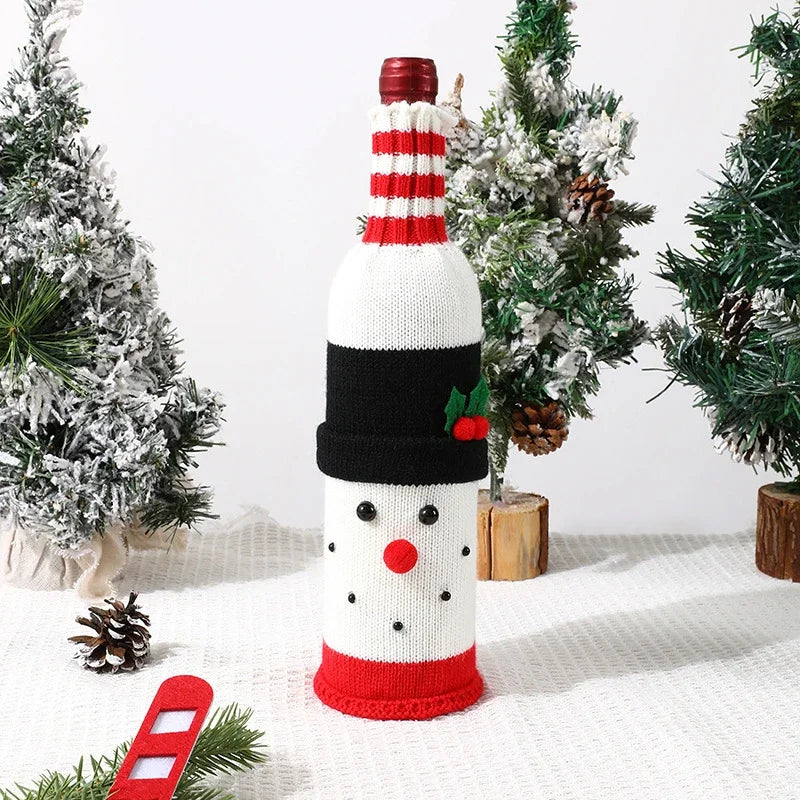 Christmas Santa Knitted Wine Bottle Case Elk Snowman Red Wine Champagne Bottle Cloth