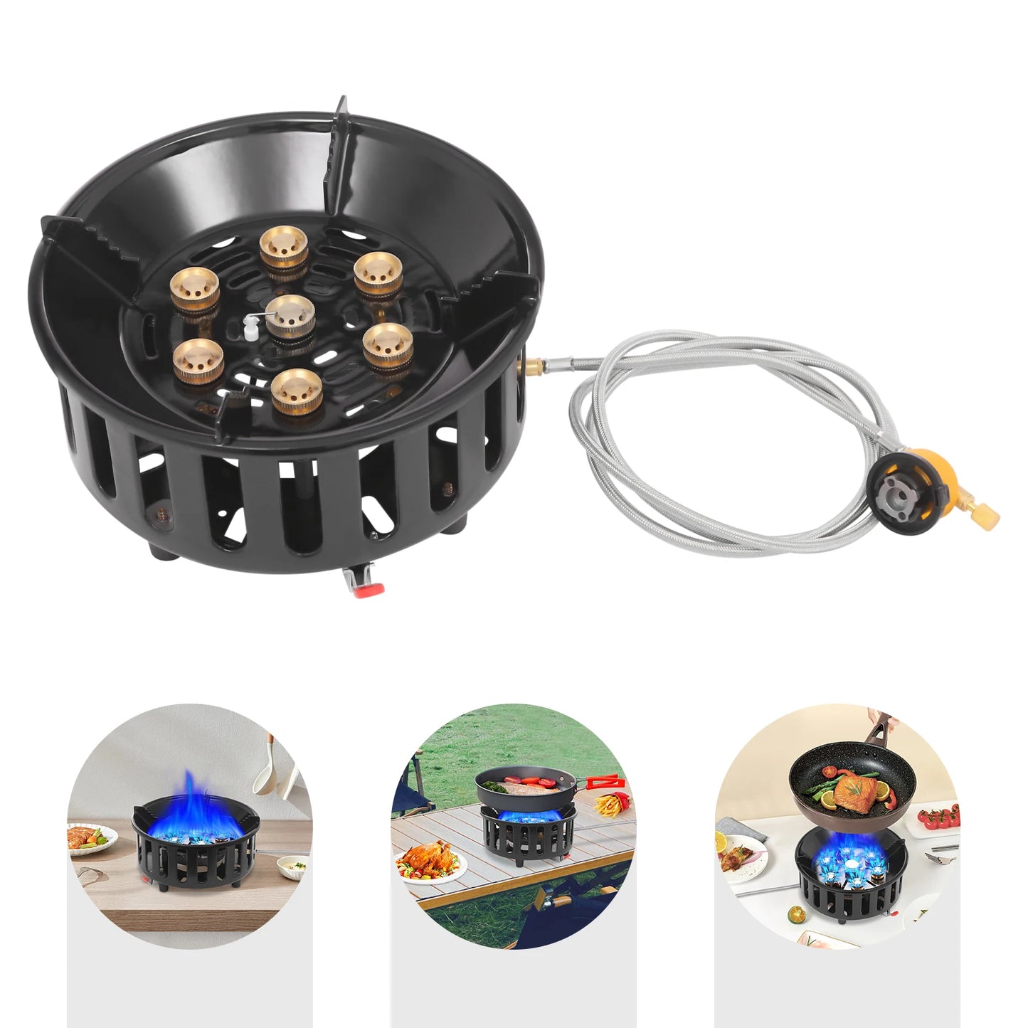 21000W Portable Butane Camping Stove outdoor burner with 2 Adapters. Gas Stove propane portable stove for Outdoor Frying Boiling