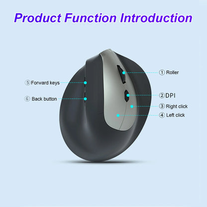 Bluetooth Vertical & Ergonomic 2.4G Wireless Optical Mice with 3 Adjustable DPI 800/1200/1600 6 Buttons for Laptop Desktop