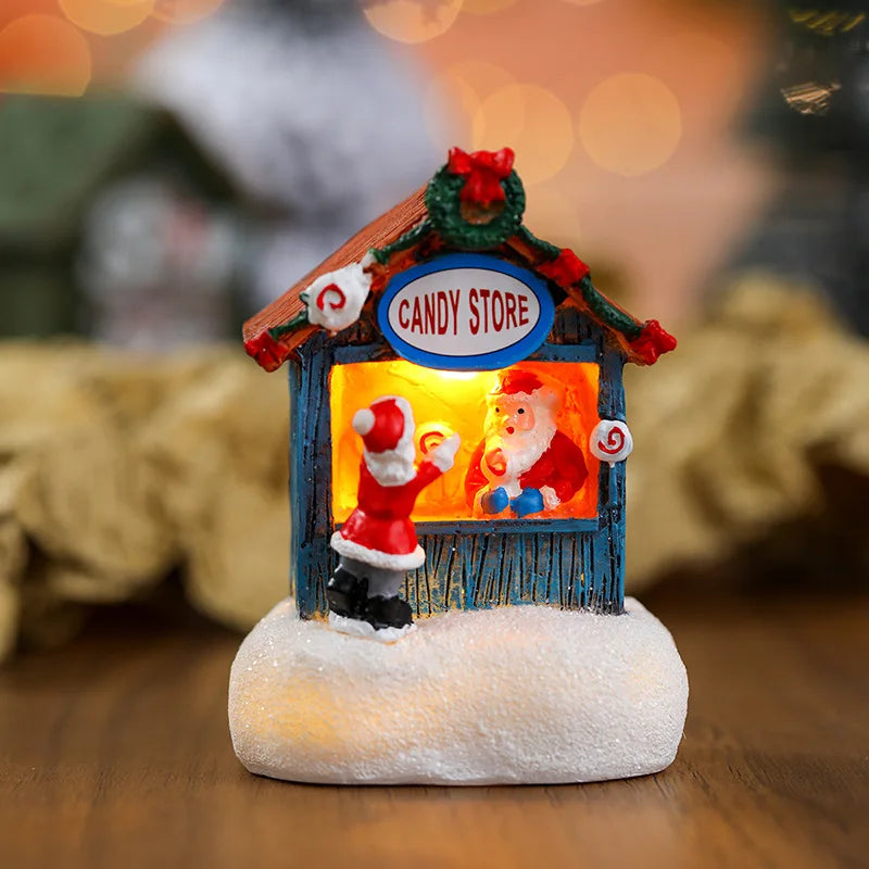 Christmas Snowman Luminous Decoration, Santa Claus Shop Micro Landscape Christmas LED Decoration
