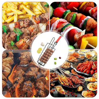 New Removable Hot Dog Grill With Wooden Handle. Sausage Grill Cage Portable Outdoor BBQ Rack