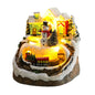 For Creative LED Lights Christmas Small Train Village House Luminous Landscape Snow Figurines