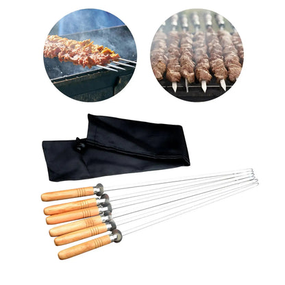 6Pcs Stainless Steel Flat Skewers Barbecue Skewers for Cooking Picnic Meat