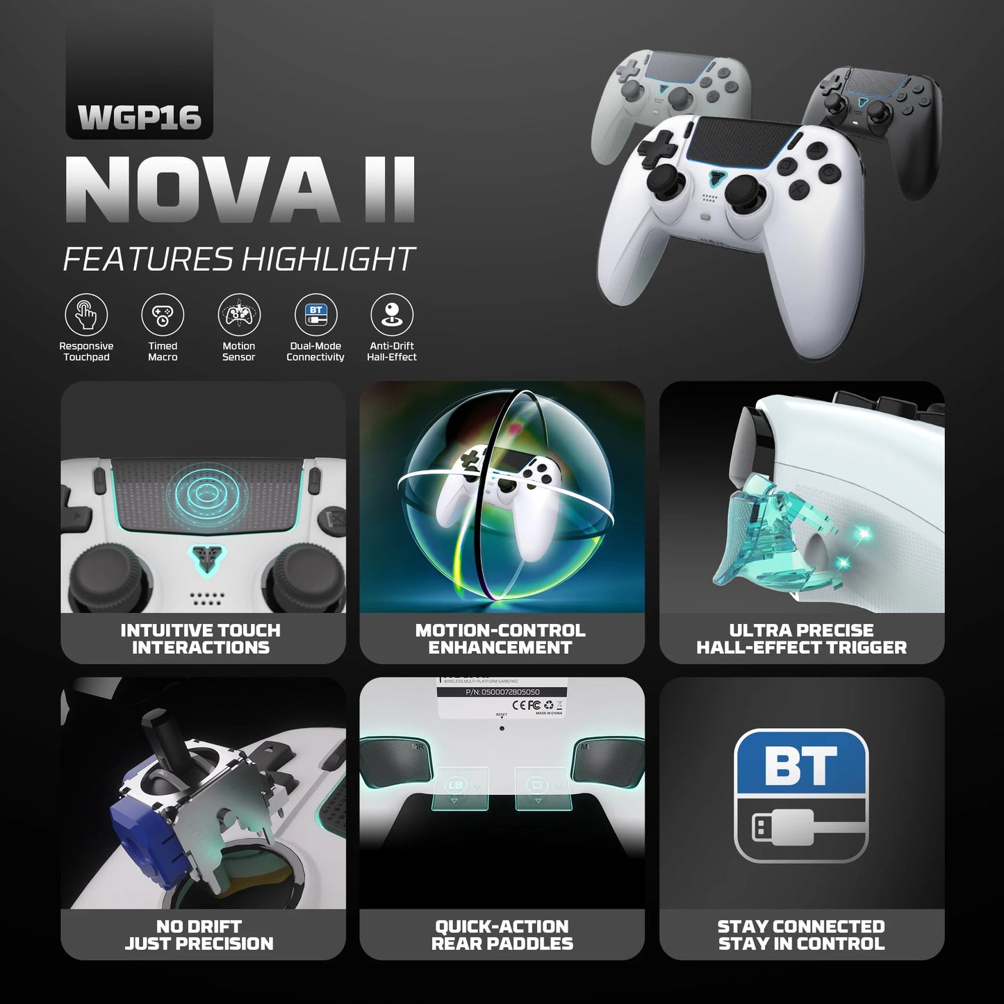 FANTECH NOVA II WGP16 Wireless controller with Hall Joystick and Effect Trigger & Built-in Speaker for PS4 NS2 Gamepad