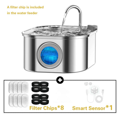 3.2L/108oz Large Capacity Pet Water Fountain 304 Stainless Steel Cat Water Fountain Ultra Quiet Pet Water Dispenser for Cats Dogs Automatic Drinking Bowl with Filter
