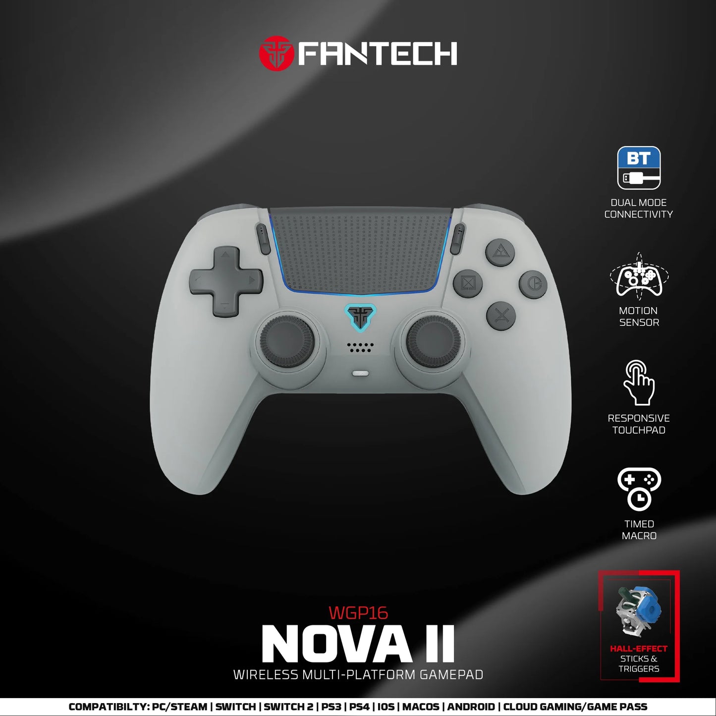 FANTECH NOVA II WGP16 Wireless controller with Hall Joystick and Effect Trigger & Built-in Speaker for PS4 NS2 Gamepad