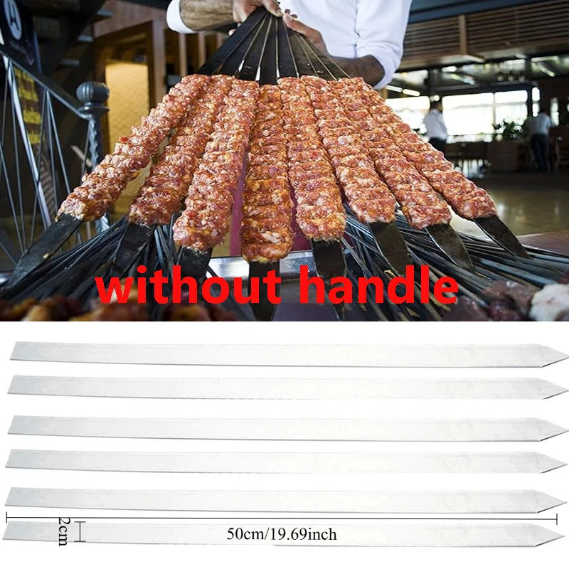 Wide Flat Barbecue Skewers. Stainless Steel Turkish Adana Flat and Paneer Tikka BBQ Kebab Skewers Perfect for Koobideh Kebab