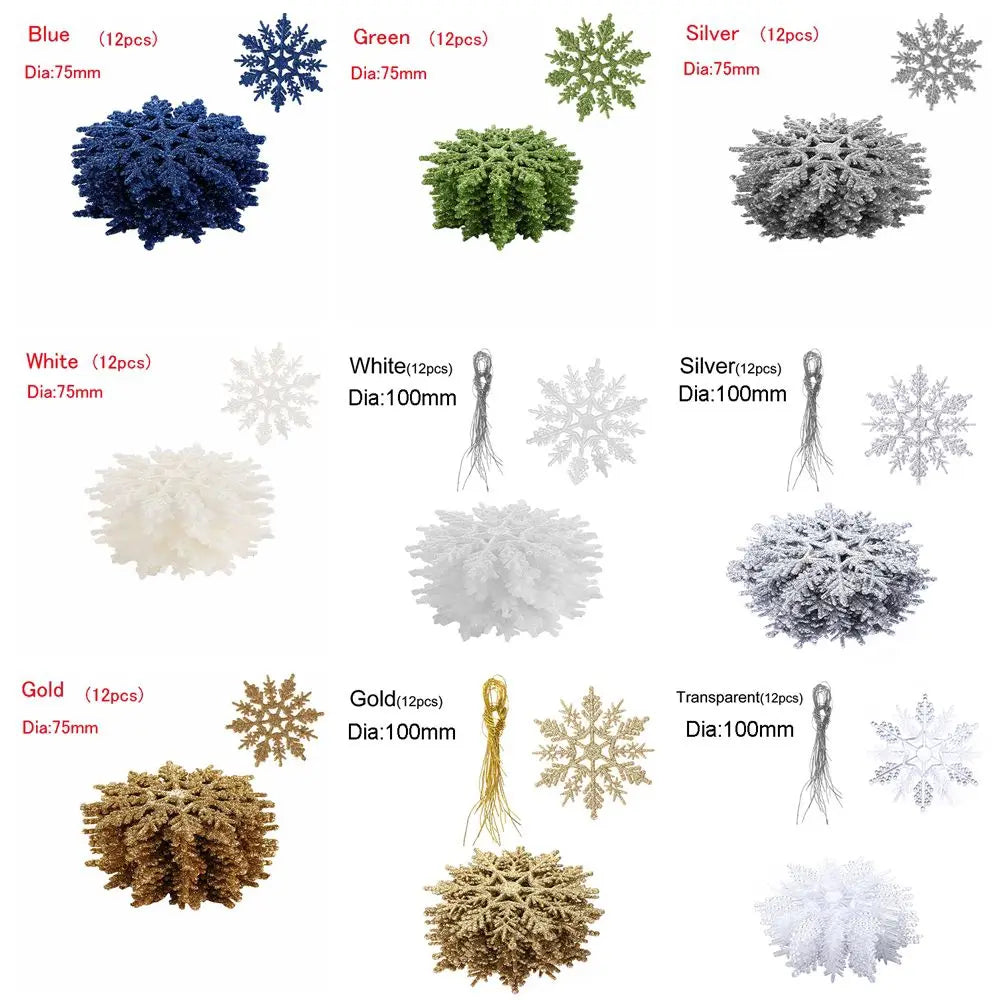 12Pcs 7.5cm Gold Powder Snowflake for Christmas Decor