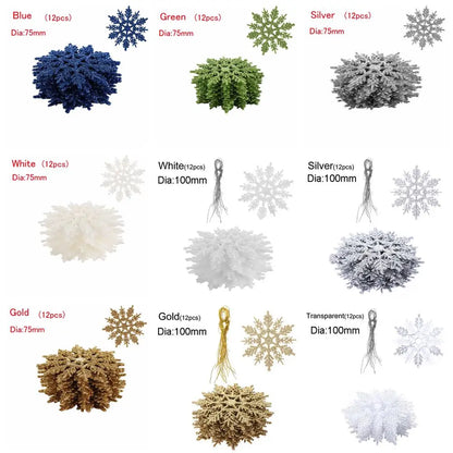 12Pcs 7.5cm Gold Powder Snowflake for Christmas Decor